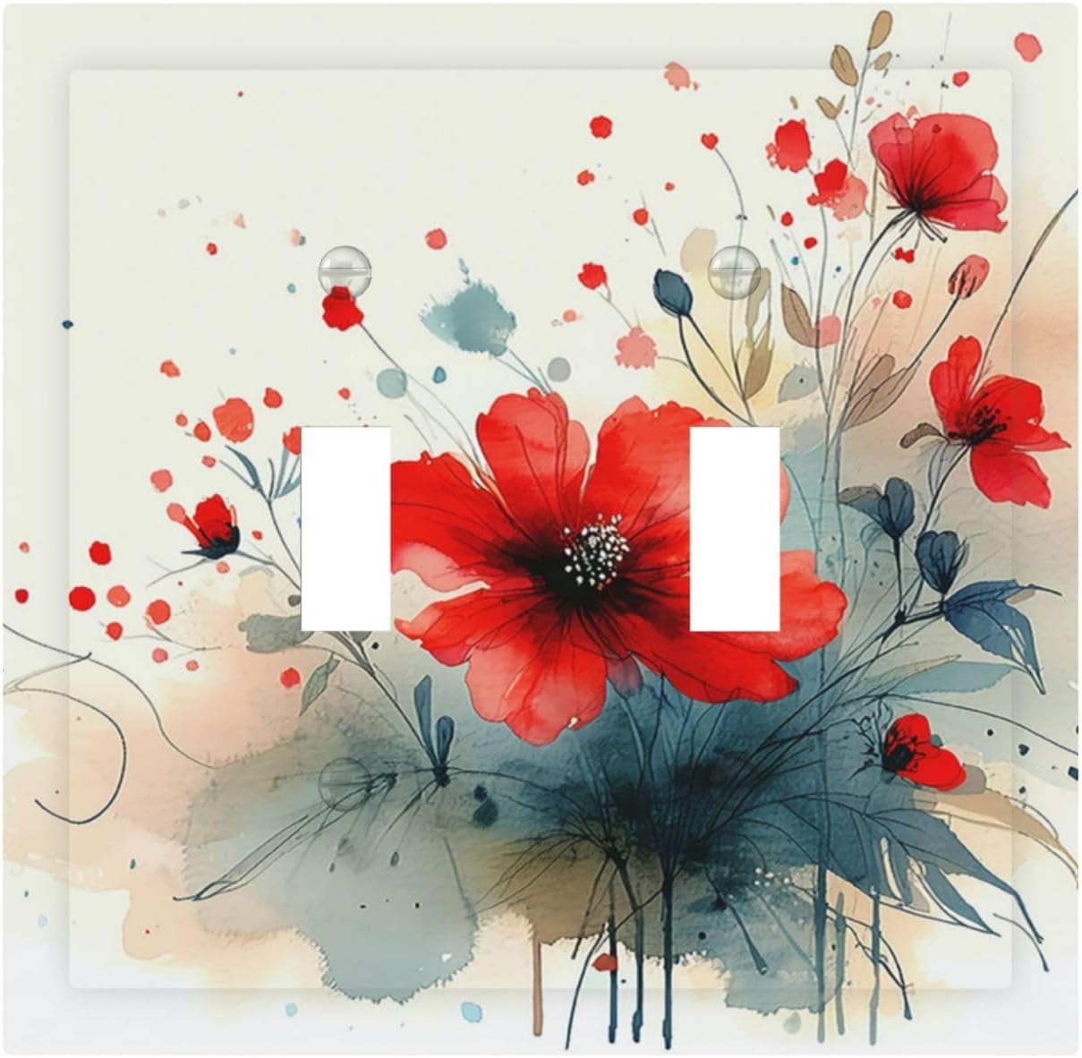 Vintage Floral Red Watercolor Modern Decorative Switch Plates 2 Gang Double Toggle Outlet Light Switch Cover Wall Plate Electrical Faceplate for Bedroom Bathroom Decor