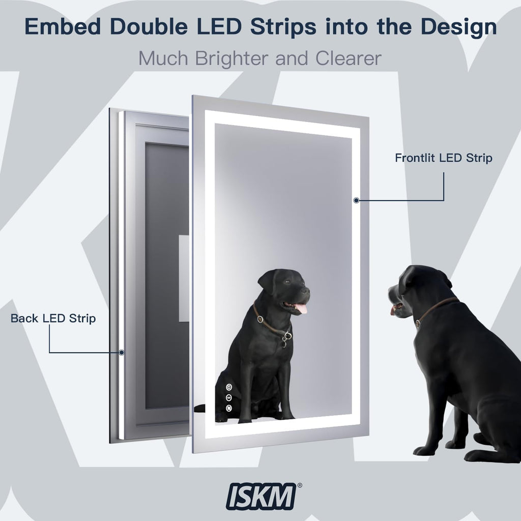 ISKM 84'' x 40'' LED Mirror for Bathroom Lighted Vanity Mirror for Wall Front Lights + Backlit LED Bathroom Mirror Anti-Fog Tempered Glass ETL Listed