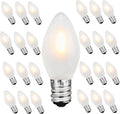 C7 LED Frosted Christmas Light Bulb,25 Pack 0.6W C7 LED Replacement Lights Bulbs with E12 Base,Frosted White 2700K Shatterproof Vintage Bulbs for Chandeliers Candle Christmas String Lights