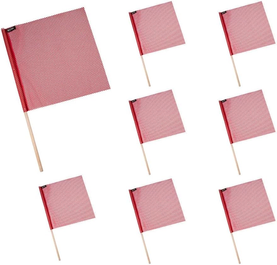 Mytee Products (8 Pack) 18"x18" Red Safety Flags for Truck Loads w/Dowel - DOT Compliant Jersey Mesh Warning Flags on Stick for Oversize Wide Load, Construction, Road Traffic, Pedestrian Signs
