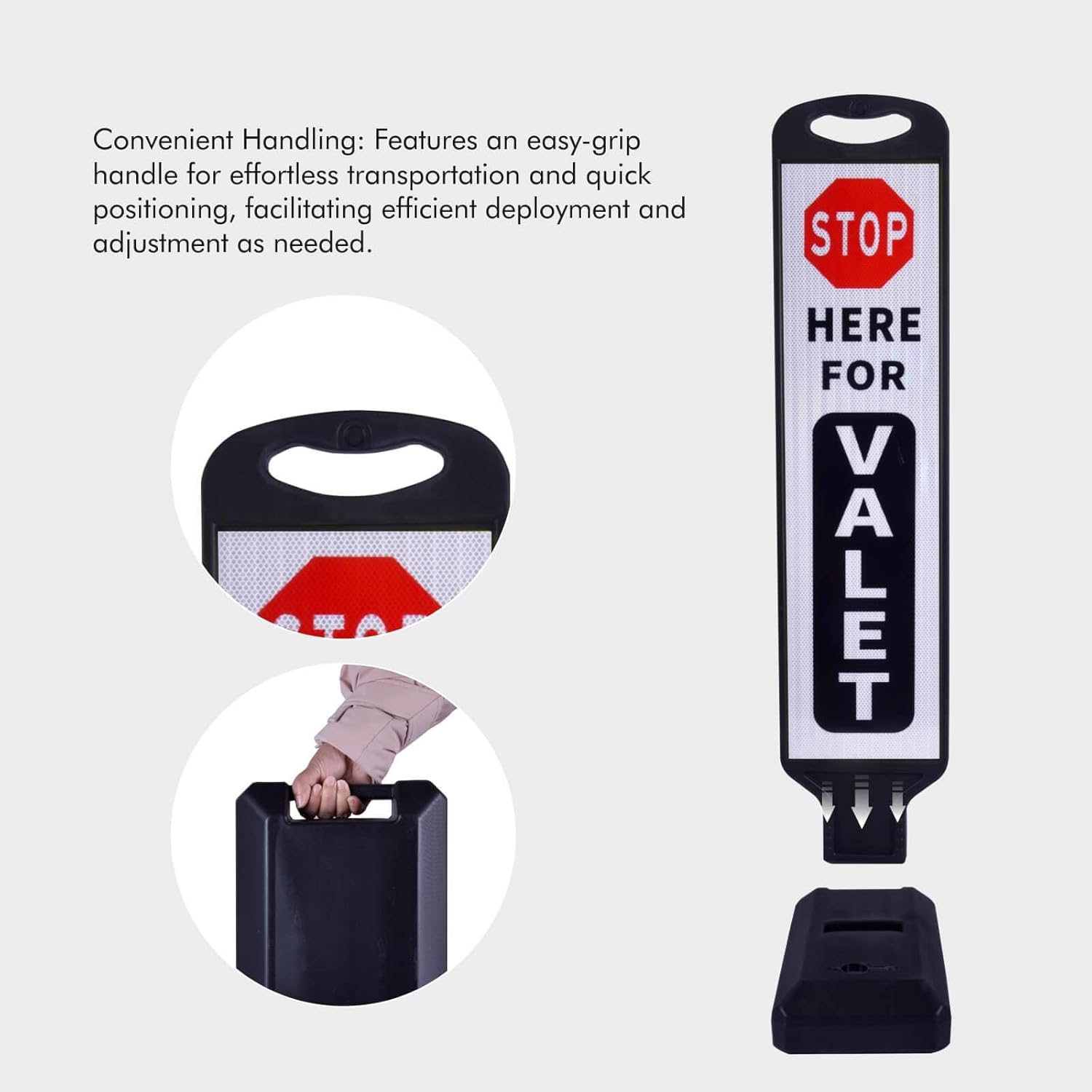 Valet Parking Sign with Heavy Weighted Water-Filled Base - 2 Sets, Reflective Traffic Sign for Parking Lots, Events, and Driveways, Durable and Portable Design