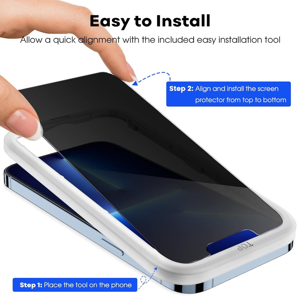 JETech Privacy Screen Protector for iPhone 13 Pro Max 6.7-Inch with Camera Lens Protector, Anti-Spy Tempered Glass Film, Easy Installation Tool, 2-Pack Each