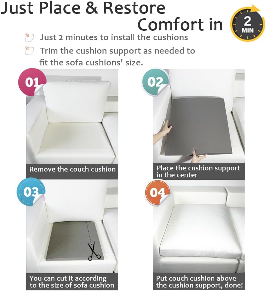 Couch Cushion Supports for Sagging Seat 22'' x 22'' High Density 40D Curved Foam Sofa Cushion Support Under The Saggy Pads Firmer Foam Lifters for Saggy Couch Set of 3 (Grey, 22 Inch * 22 Inch)