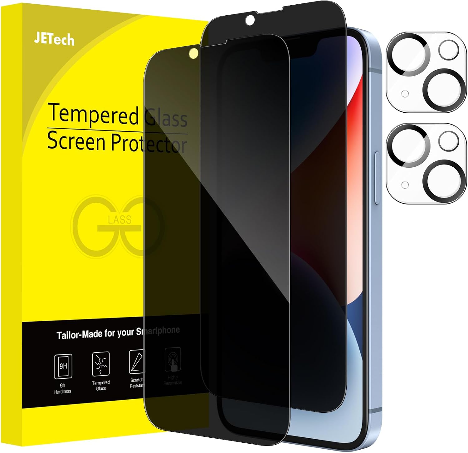 JETech Privacy Full Coverage Screen Protector for iPhone 14 6.1-Inch with Camera Lens Protector, Anti-Spy Tempered Glass Film, 2-Pack Each