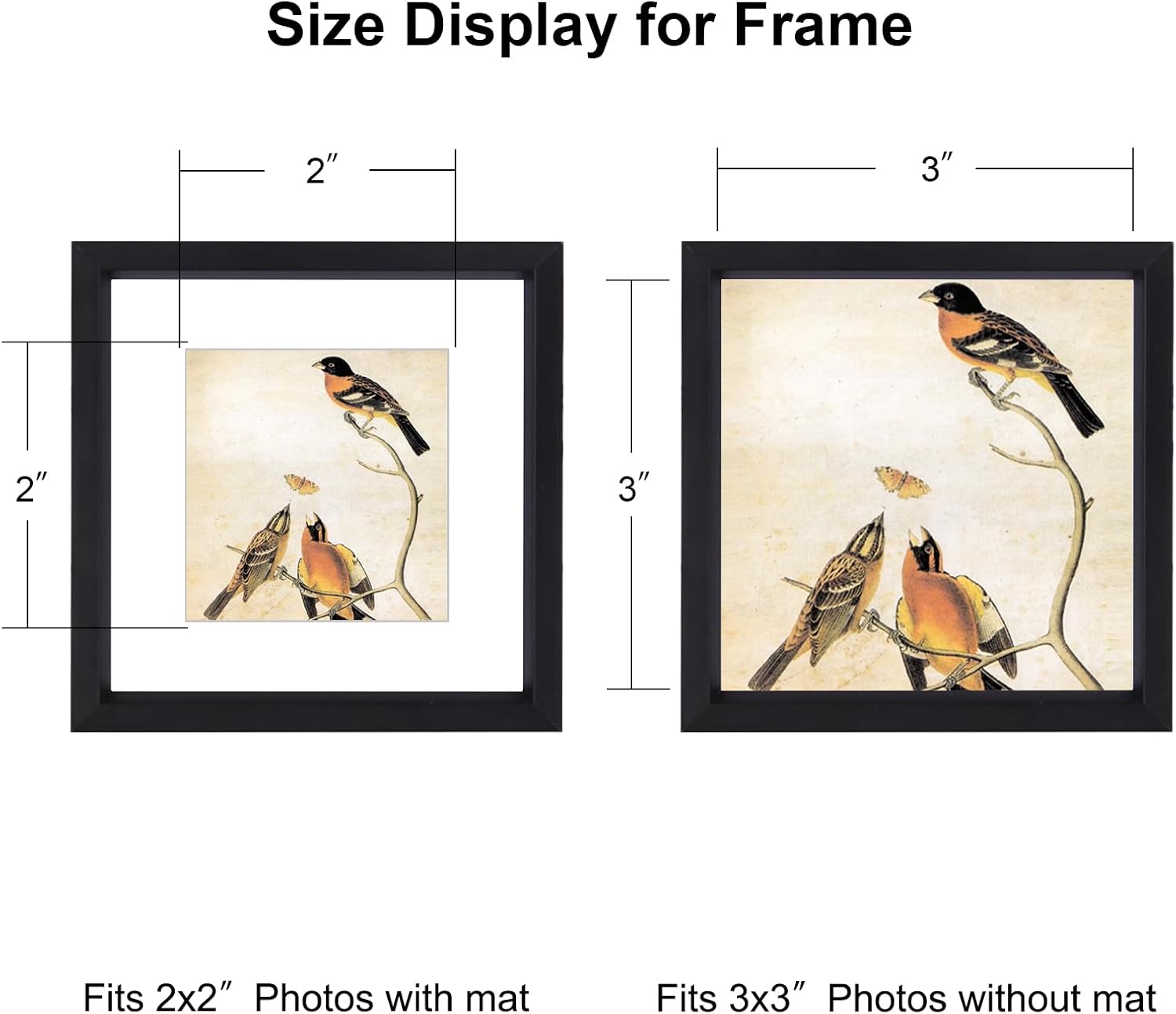 3x3 Picture Frame Set of 3, Black Metal Square Photo Frames with HD Glass, Fits 2x2 with Mat or 3 x 3 without Mat, Display for Wall and Table