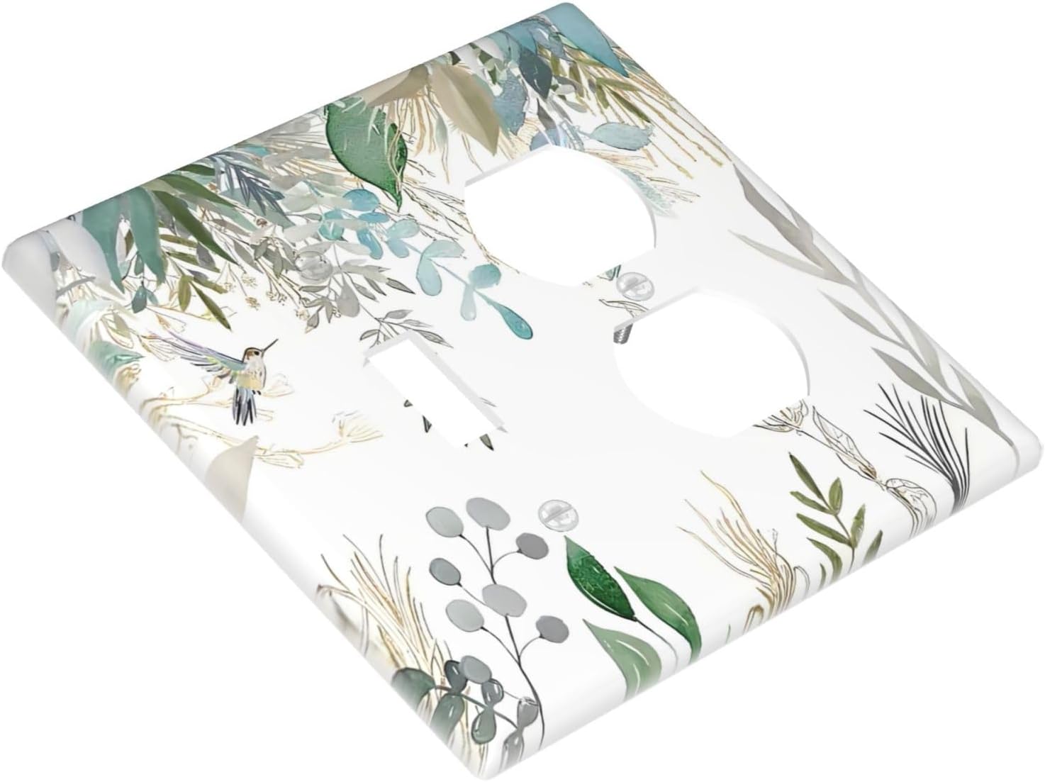 Green Tropical Palm Leaves Flower Plants Hummingbird Wallplates 1 Toggle 1 Duplex Switch Plate Electrical GFCI Faceplate Decorative Light Switch Covers for Bed Room Living Room Decor