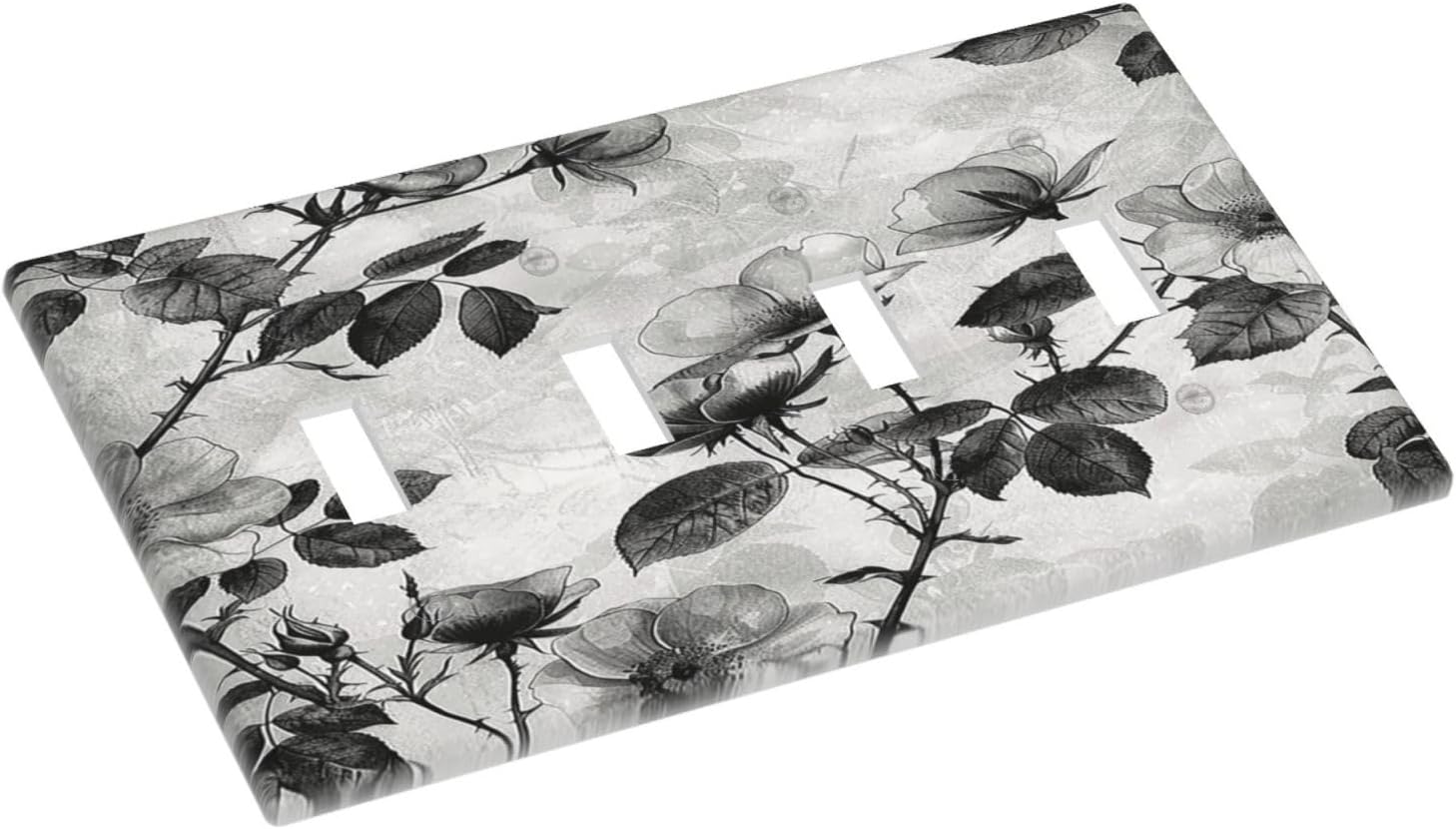 Light Switch Covers Black Breezy Watercolor Garden Floral Quad Toggle Electrical Faceplate 4 Gang Wall Plate Decorative Switch Plates for Bedroom Home Decor