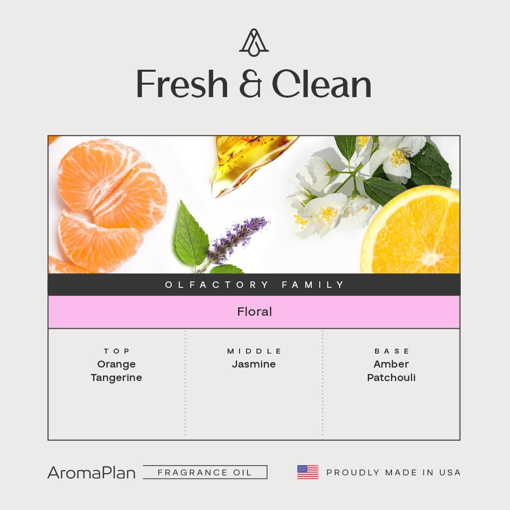 AromaPlan Scents, Clean Smelling Essential Oils, Fresh & Clean 5 Fl Oz (2 Pack)-Fresh Scent Essential Oil for Diffuser, USA Fragrance, Bigger Bottle, Bolder Aroma & Longer Lasting