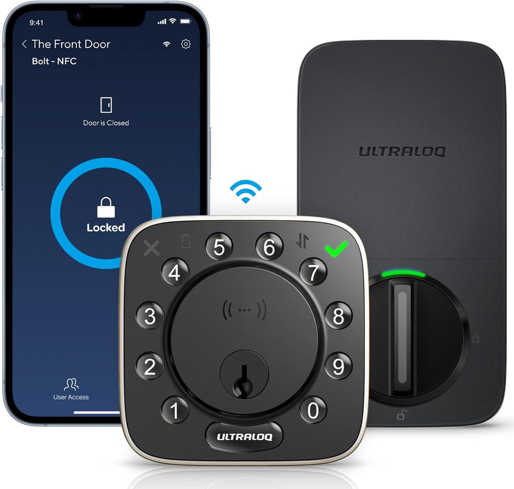 ULTRALOQ Bolt NFC Smart Lock with Android Phone Tap to Unlock, Built-in WiFi Keyless Entry Door Lock with Door Sensor, App Remote Control, Auto-Lock/Unlock, IP65 Waterproof, BHMA Certified