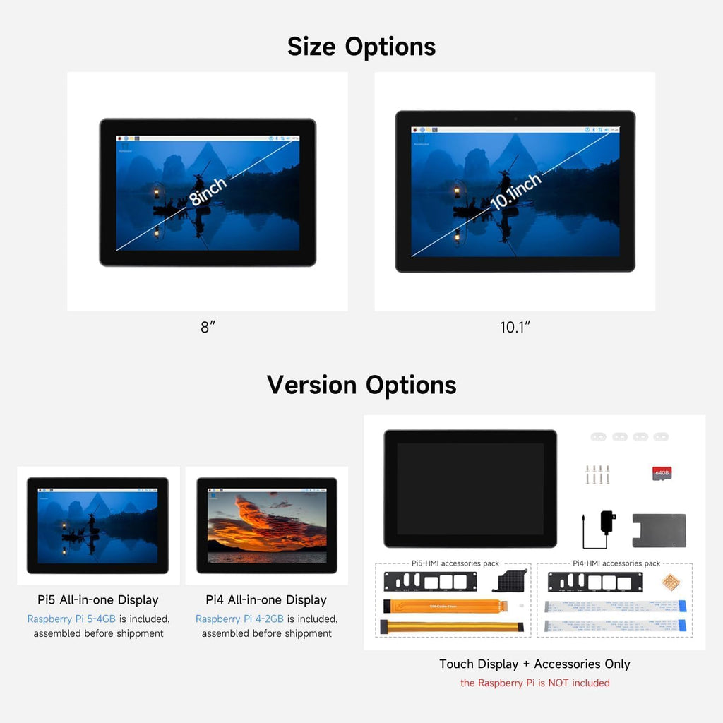 Industrial HMI All-in-one 10.1inch Touch Display Compatible with Raspberry Pi 5 (Included), Supports Dual 4K HDMI Output, 10-Point Touch, Aluminum Alloy Case @XYGStudy (PI5-HMI-101D)