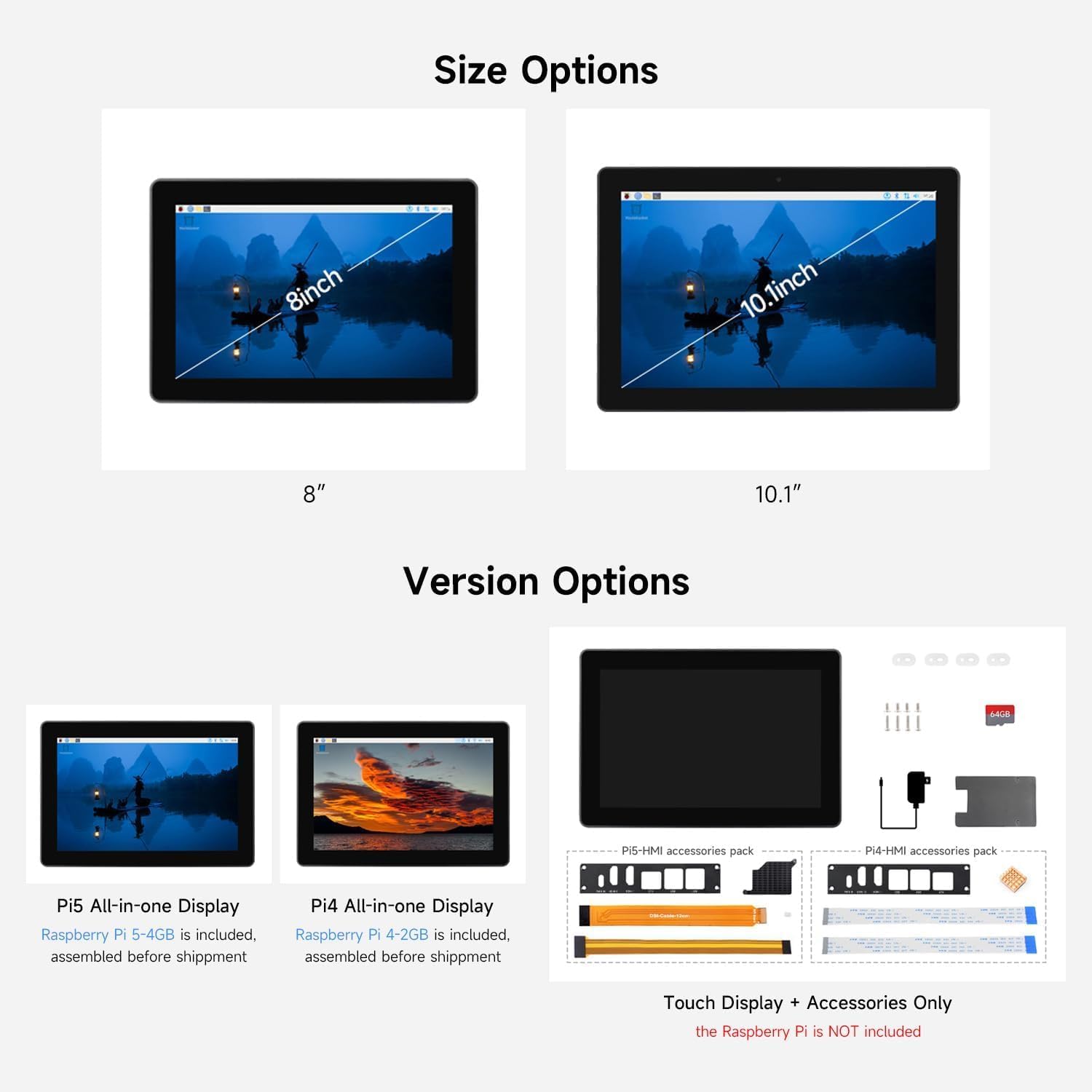 Industrial HMI All-in-one 10.1inch Touch Display Compatible with Raspberry Pi 4 (Included), Supports Dual 4K HDMI Output, 10-Point Touch, Aluminum Alloy Case @XYGStudy (PI4-HMI-101D)