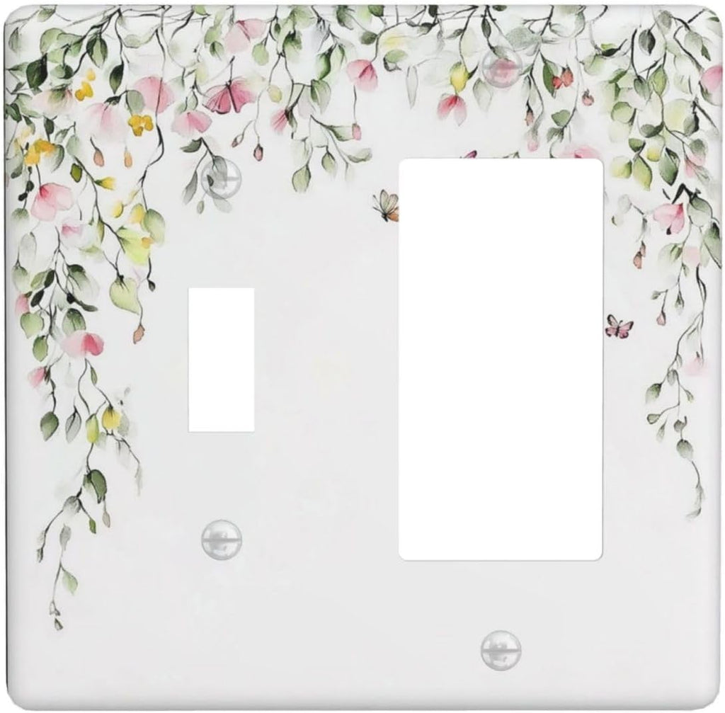 Watercolor Flowers Vine Colorful Butterfly Floral Outlet Covers 1 Toggle 1 Rocker Combination Decorative Wall Plate Electrical Switch Plates Light Switch Cover Plate For Bed Room Living Room Decor