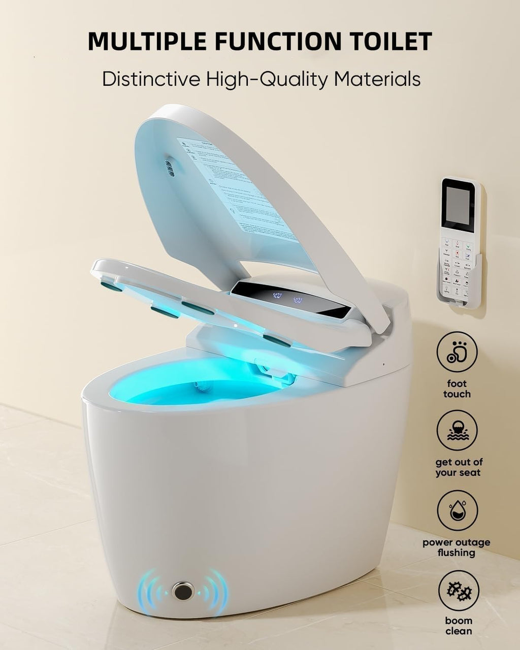 Smart Toilet with Warm Water Sprayer and Dryer, One Piece Bidet Toilet with Auto Dual Flush,Foot Sensor Operation,Heated Seat Smart with Built In Fahrenheit LED Display