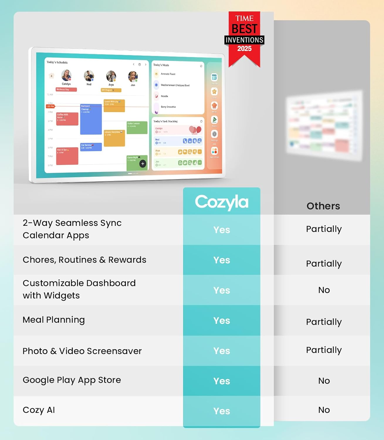 Cozyla Digital Calendar+ 2: 24 inch Wall Planner Touch Screen Chore Chart Customize Dashboard Smart Electronic Calendar for Family Schedules Meal Planner Support Any Google Play App Wall Mount White