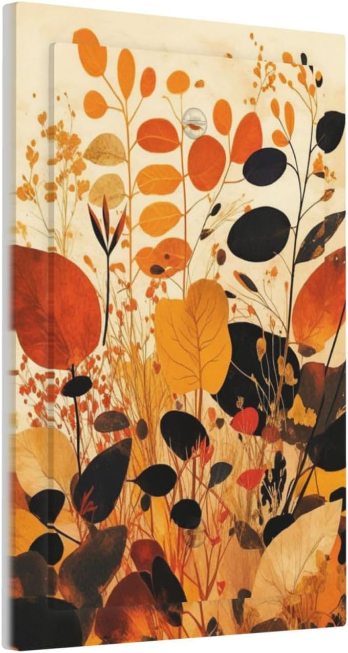 Light Switch Cover Plate Boho Warm Colorful Plant Leaves 1 Gang No Device Blank Electrical Wall Plates Faceplate Decorative Switch Plate for Bedroom living Room Decor