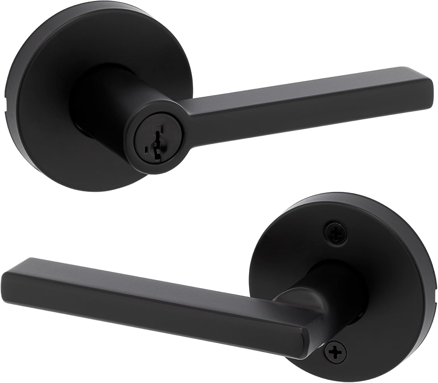 Kwikset Halifax Keyed Storeroom Entry Door Handle with Lock and Key, Secure Keyed Reversible Lever Exterior, Front Entrance and Bedrooms, Matte Black, Pick Resistant SMT Rekey Security and Microban