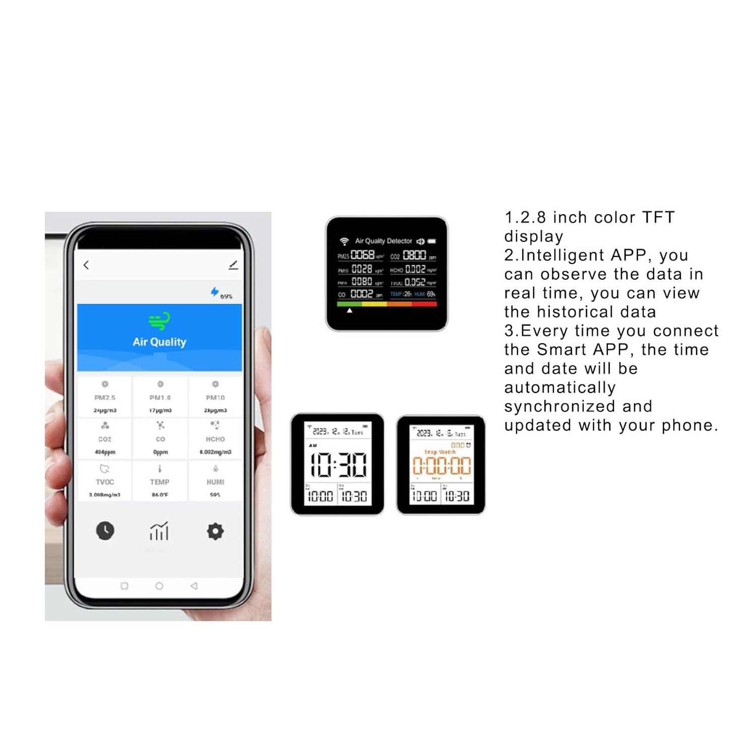 14 in 1 Smart Air Quality Monitor, PM2.5 Air Quality Tester with APP Connection for Home Office Travel