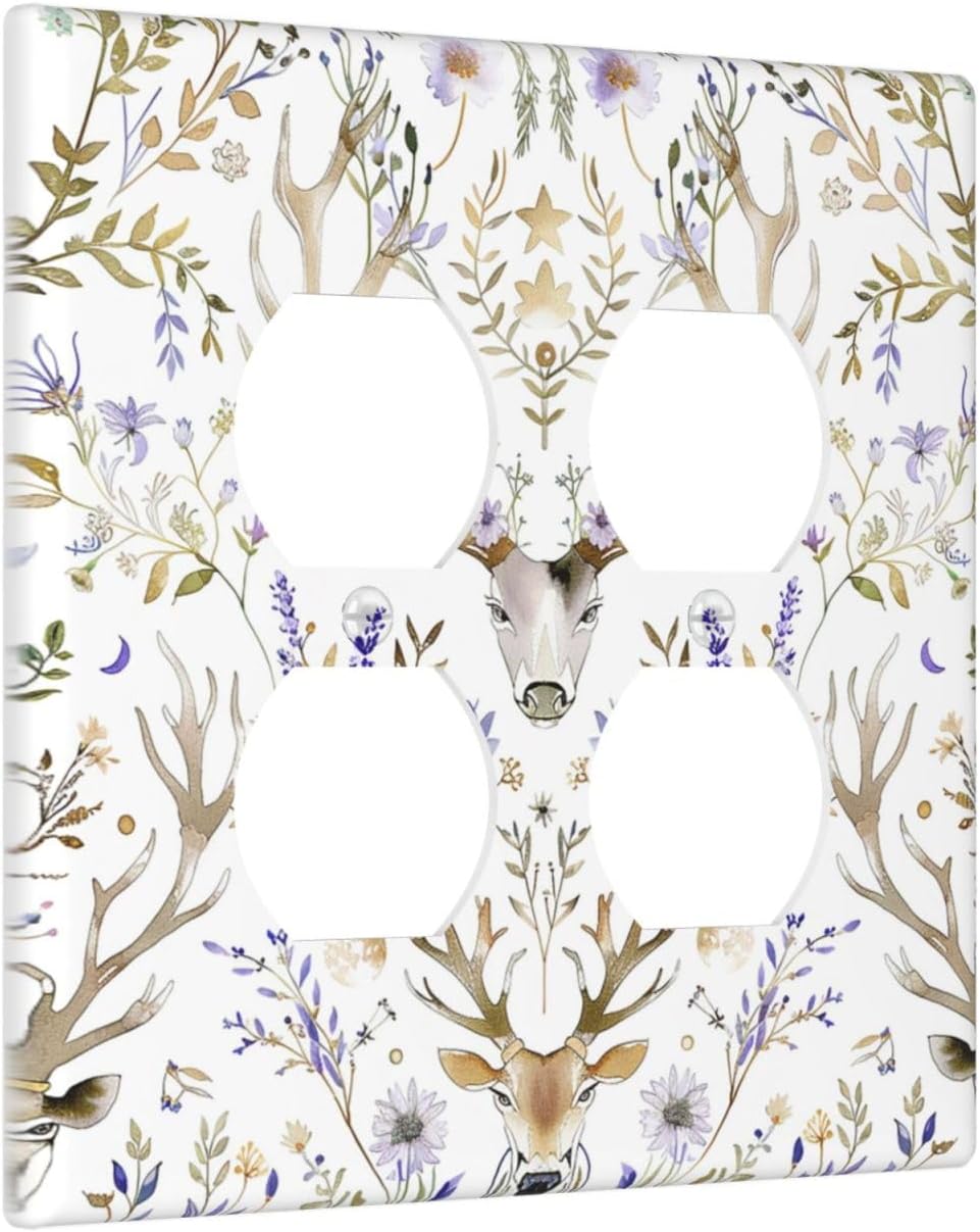 Outlet Covers Gothic Retro Floral Damask Elk Wild Flower 2 Gang Double Duplex Decorative Light Switch Covers Electrical Wallplates Socket Faceplate For Bed Room Living Room Decor