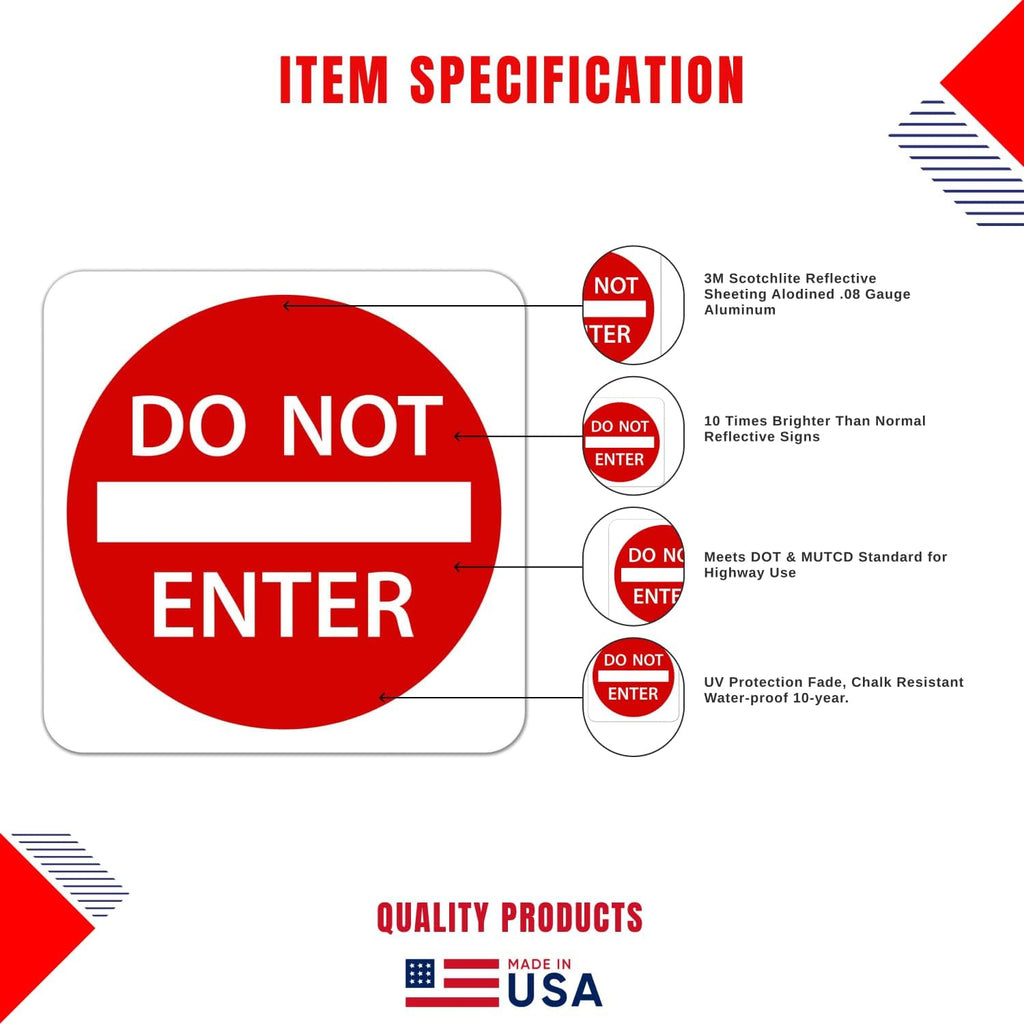 Do Not Enter Sign 24” X 24”. A Real Sign. 3M High Intensity Prismatic Reflective Sheeting With 10 Years Warranty.