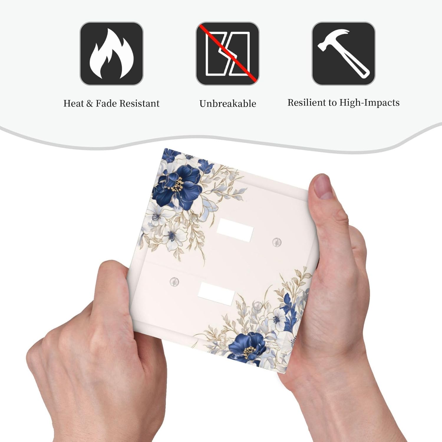 Decorative Light Switch Cover Plate Rustic Blue White Flowers Floral Penoy 2 Gang Wall Plate Oversized Double Toggle Two Switch Wall Cover Plate Dual Device Face Plate