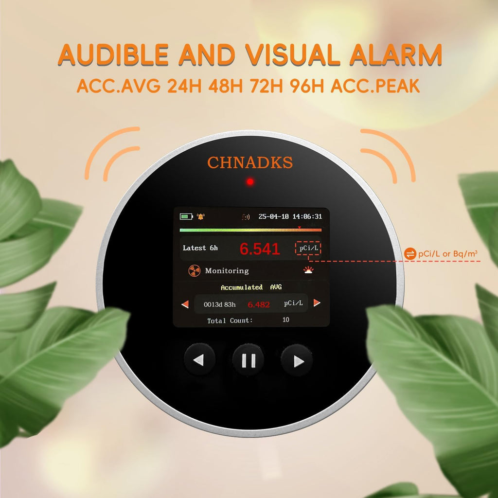 RM-65 Radon Detector for Home Basement, Continuous Radon Monitor with Audible & Visual Alarm, LCD Color Display, Long Term Portable Gas Detector for Home, pCi/L or Bq/m³