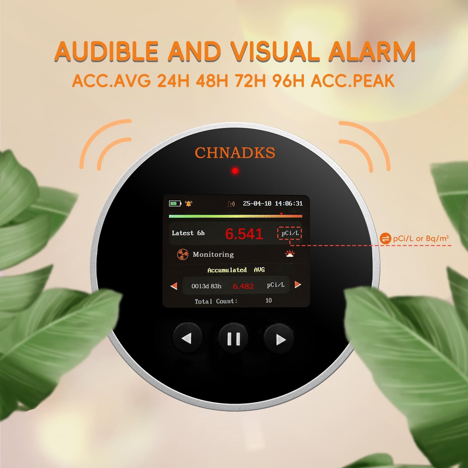 RM-65 Radon Detector for Home Basement, Continuous Radon Monitor with Audible & Visual Alarm, LCD Color Display, Long Term Portable Gas Detector for Home, pCi/L or Bq/m³