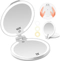 FUNTOUCH 7'' Travel Makeup Mirror with Lights 10X Magnifying, 3 Color Portable Double Side Vanity Compact Mirror with Rechargeable for Travel Essential, Gifts for Lover