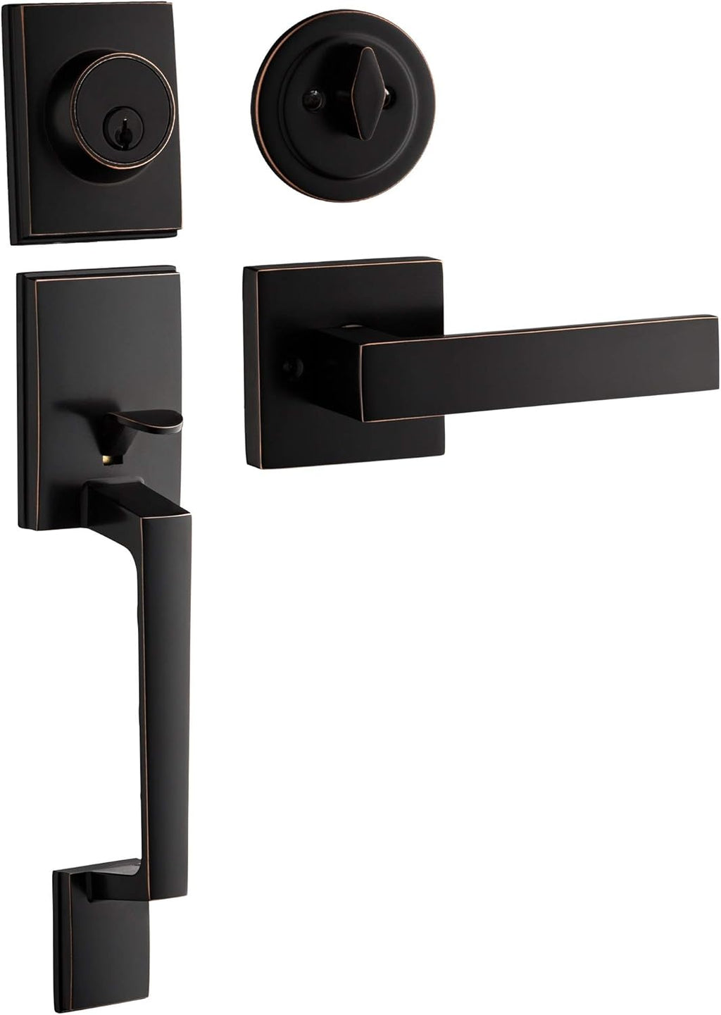 Berlin Modisch Single Cylinder HandleSet with Lever Door Handle (for Entrance and Front Door) Reversible for Right and Left Handed and a Single Cylinder deadbolt Handle Set Oil Rubbed Bronze Finish