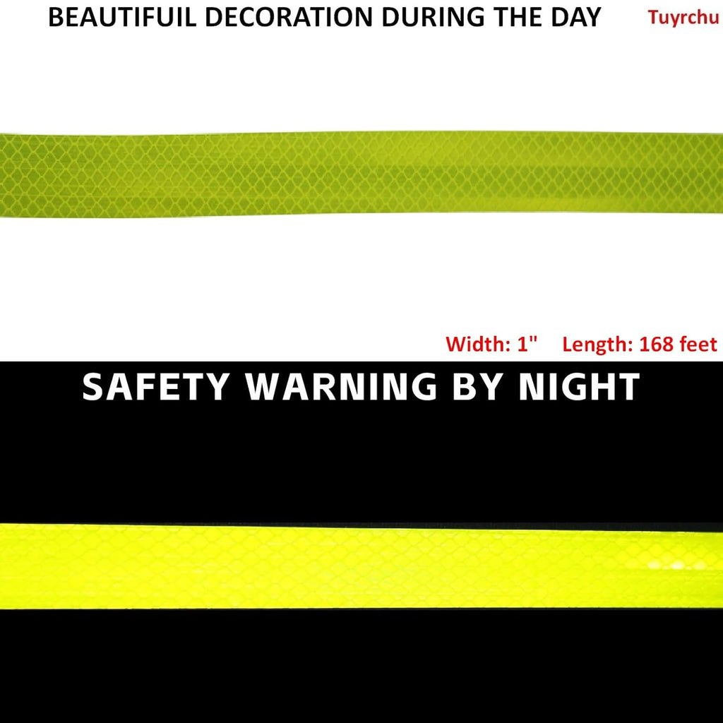 Non Fading Fluorescent Yellow Reflective Tape Outdoor Waterproof 1 inch Wide, High Visibility Warning Safety Industrial Marking Tape (168 feet)