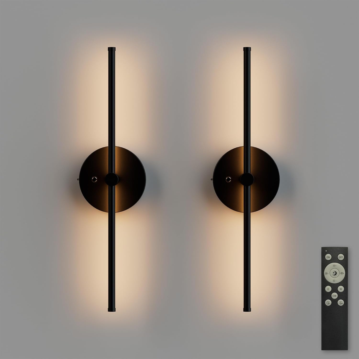 ZAGO Battery Operated Wall Sconce: 24-inch Wireless LED Wall Sconces Set of Two with Remote Control, Dimmable Modern Linear Light for Living Room, Bedroom, Hallway Indoor Lighting Decoration