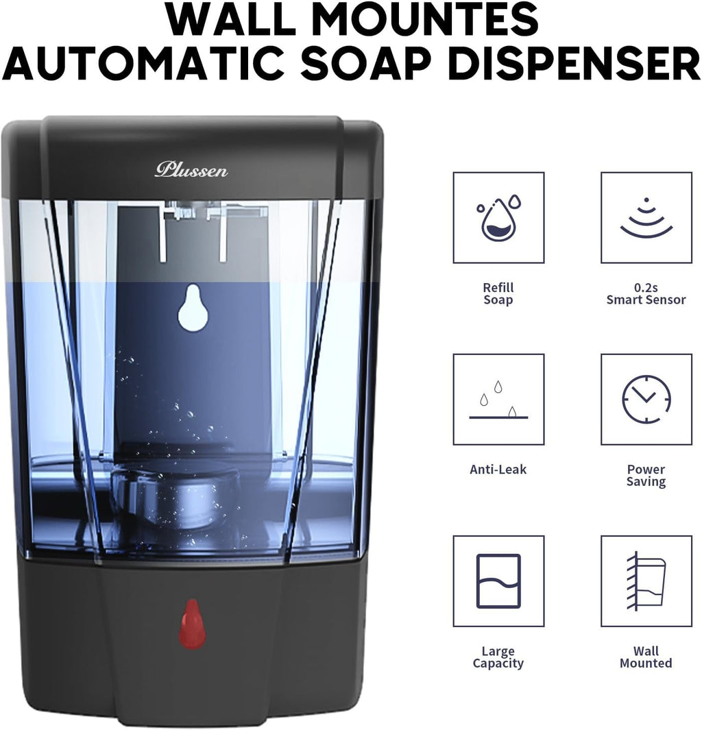 Soap Dispenser Wall Mount, Automatic Hand Sanitizer Dispenser 600ml Gel n Liquid Touchless Commercial Wall Soap Dispenser for Bathroom,Black-600ml