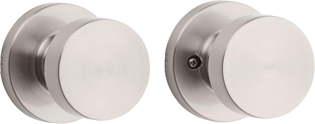 Kwikset Pismo Door Knob Set, 10 Pack with 5 Non-Locking Passage and 5 Locking Keyless Privacy Handles, with Round Rose, Featuring Microban Protection in Satin Nickel