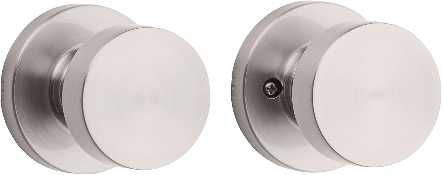 Kwikset Pismo Door Knob Set, 10 Pack with 5 Non-Locking Passage and 5 Locking Keyless Privacy Handles, with Round Rose, Featuring Microban Protection in Satin Nickel