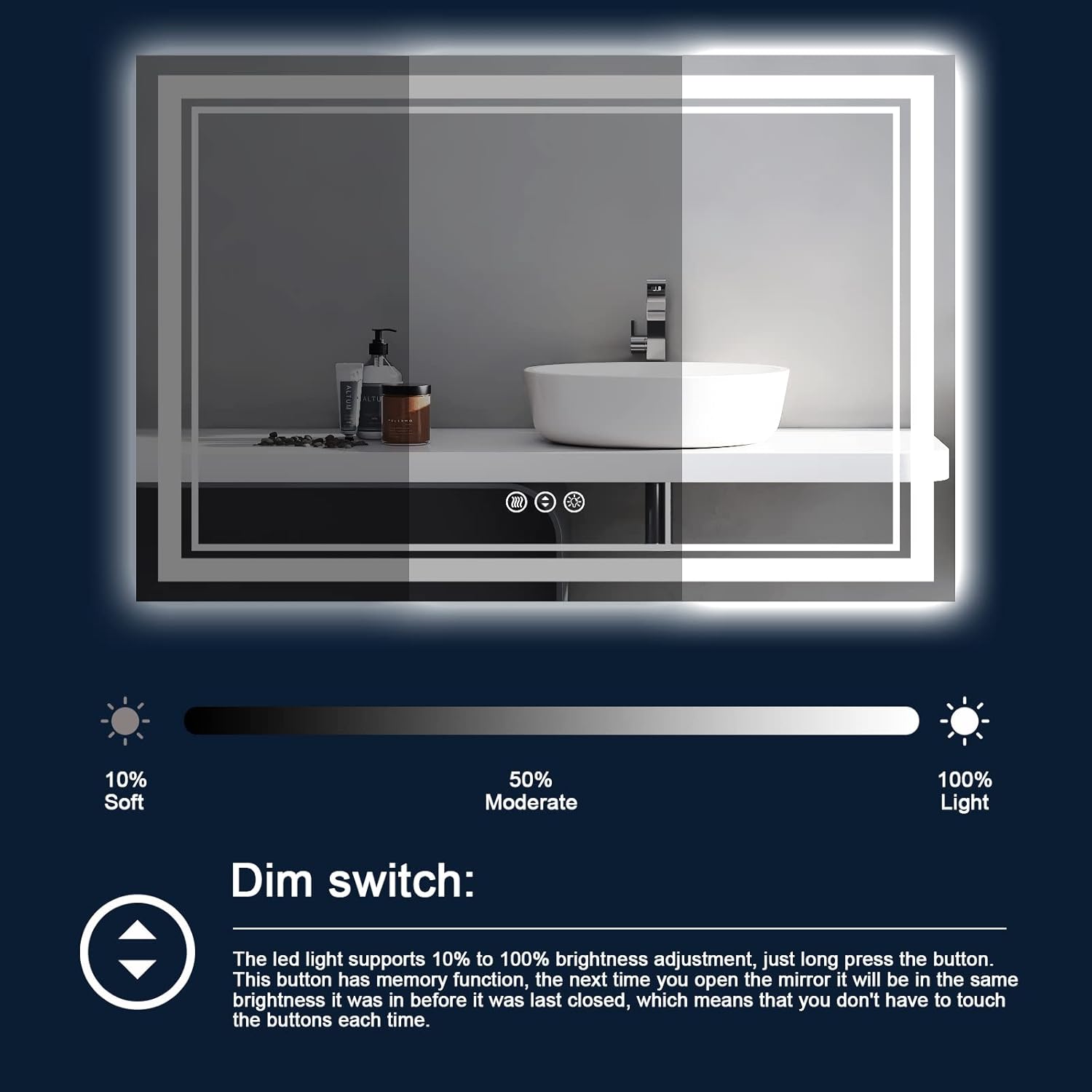 60x30 Inch LED Bathroom Mirror with Lights, Backlit and Front Lighted Bathroom Mirrors for Wall, Anti-Fog Dimmable Memory Shatterproof LED Vanity Mirror for Bathroom