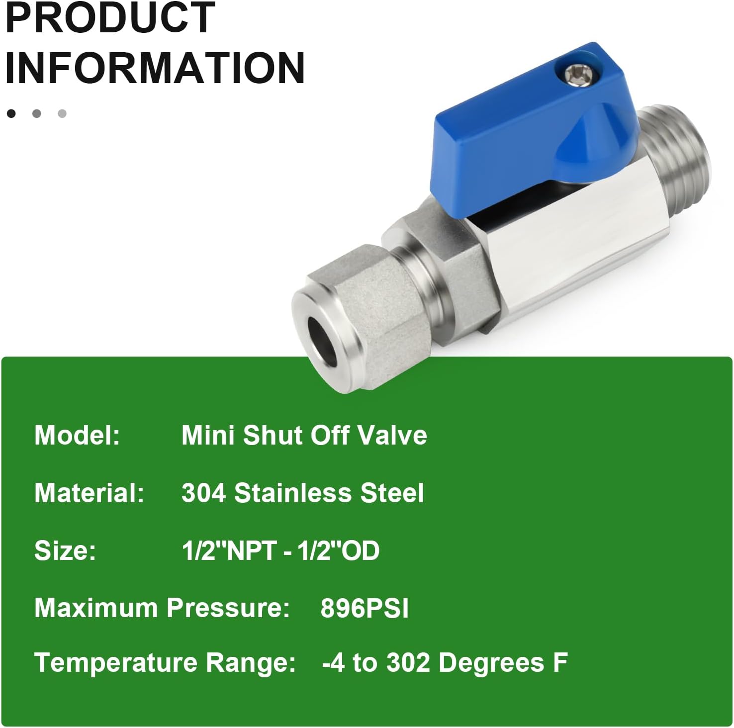 TAISHER 2PCS 304 Stainless Steel Compression Mini Ball Valve Shut Off Switch, 1/2" Tube OD x 1/2" NPT Male