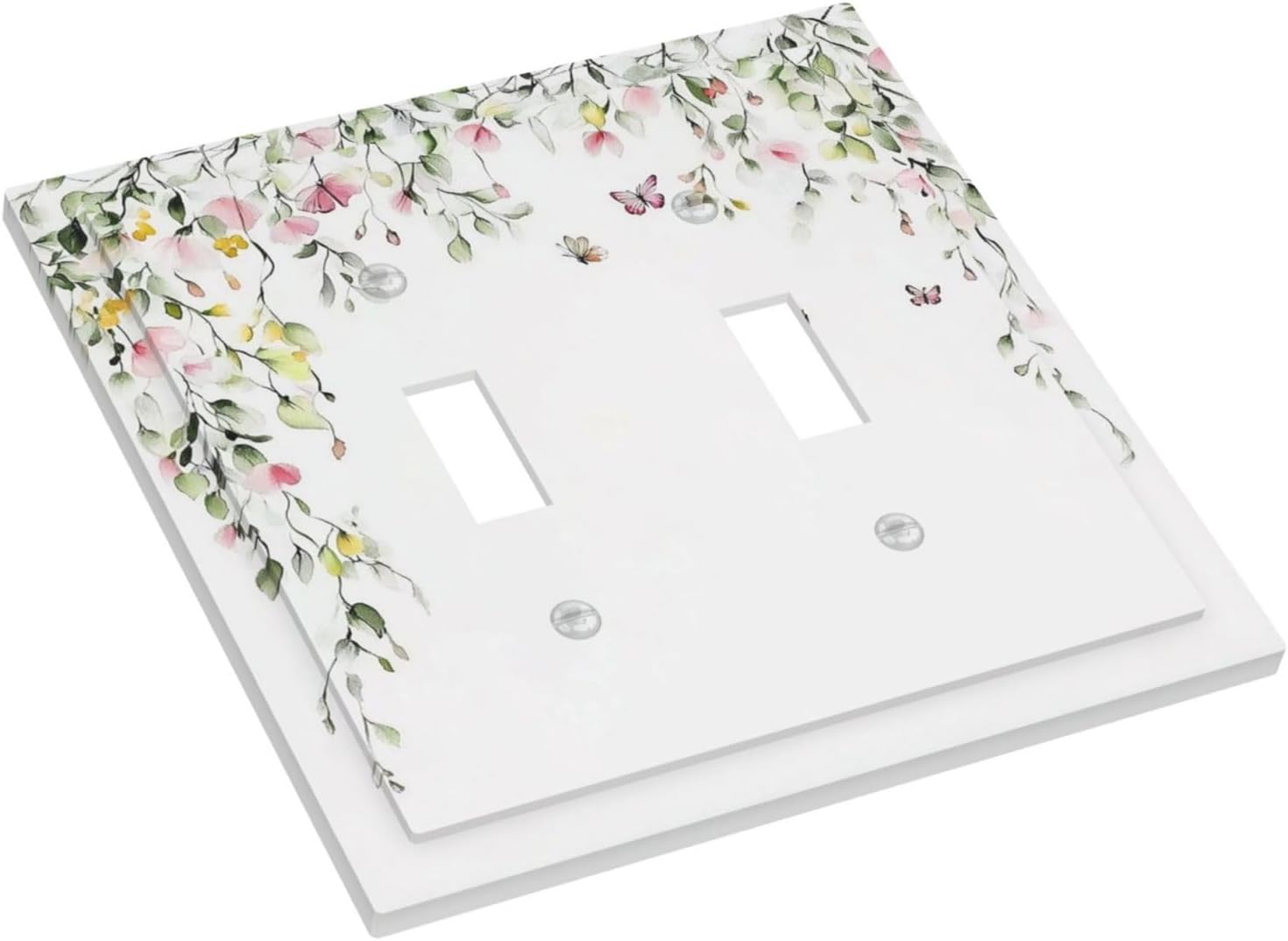 Watercolor Flowers Vine Colorful Butterfly Floral Decorative Switch Plates 2 Gang Double Toggle Outlet Light Switch Cover Wall Plate Electrical Faceplate For Bed Room Living Room Decor