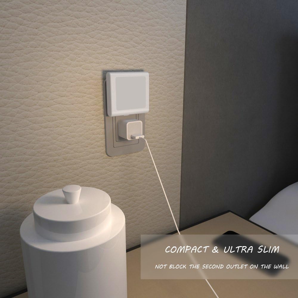MAZ-TEK Plug in Led Night Light with Auto Dusk to Dawn Sensor,Adjustable Brightness Cool White Lights for Hallway,Kids Room, Kitchen, 2 Pack