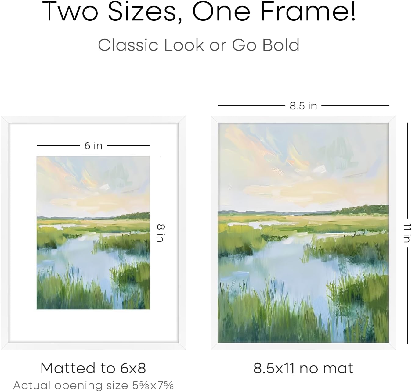 Homeforia White Picture Frame 8.5 x 11, High End Metal 8.5x11 Poster Frames with Mat 6x8 Photo, 8.5 x 11 Frame Matted to 6 by 8 Art, 8.5by11 Wall or Tabletop Frames, Tempered Glass, Wall Kit, Set of 1