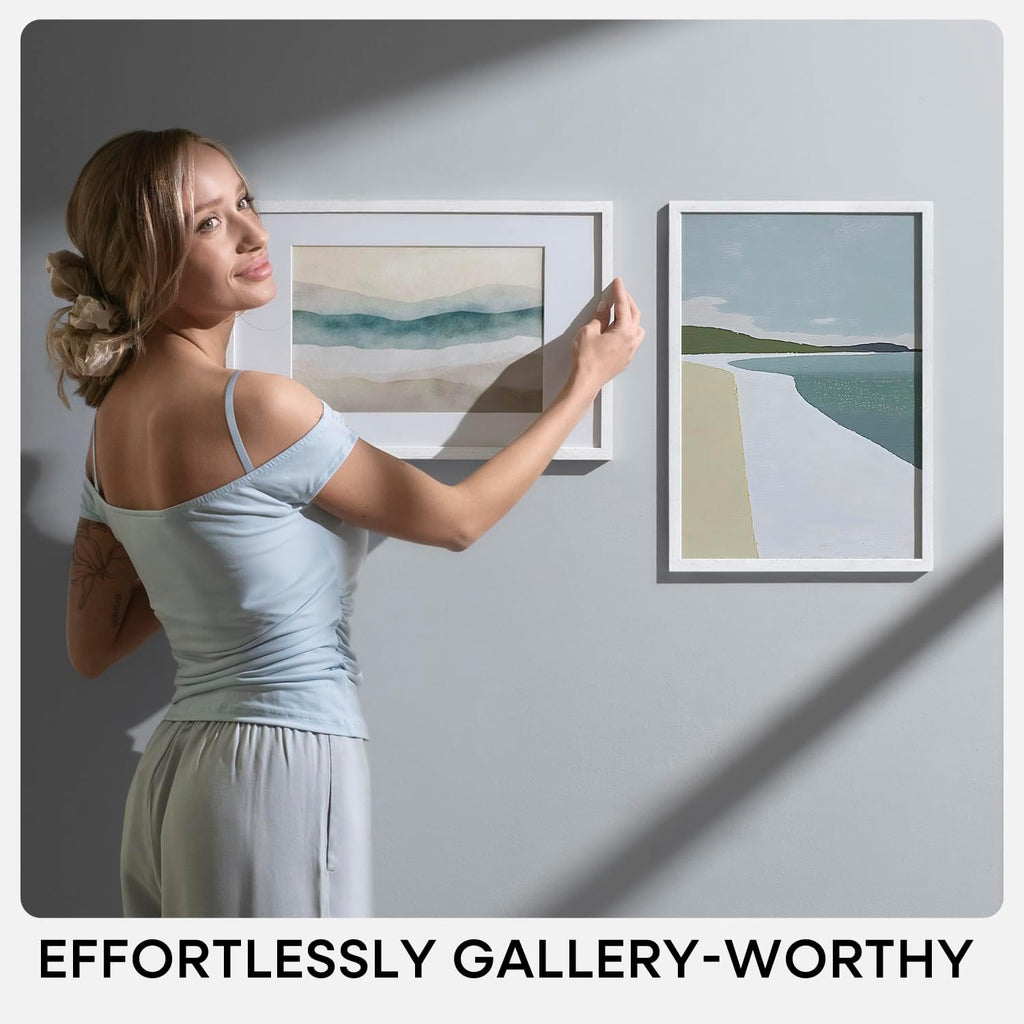 Homeforia 22.375x34 White Wood Puzzle Frame, High End Oak 22.375 x 34 Frames without Mat, Wooden 34x22.375 Hanging Picture Frames for Wall, 22.375by34 Poster Frames, Tempered Glass, Wall Kit, Set of 1