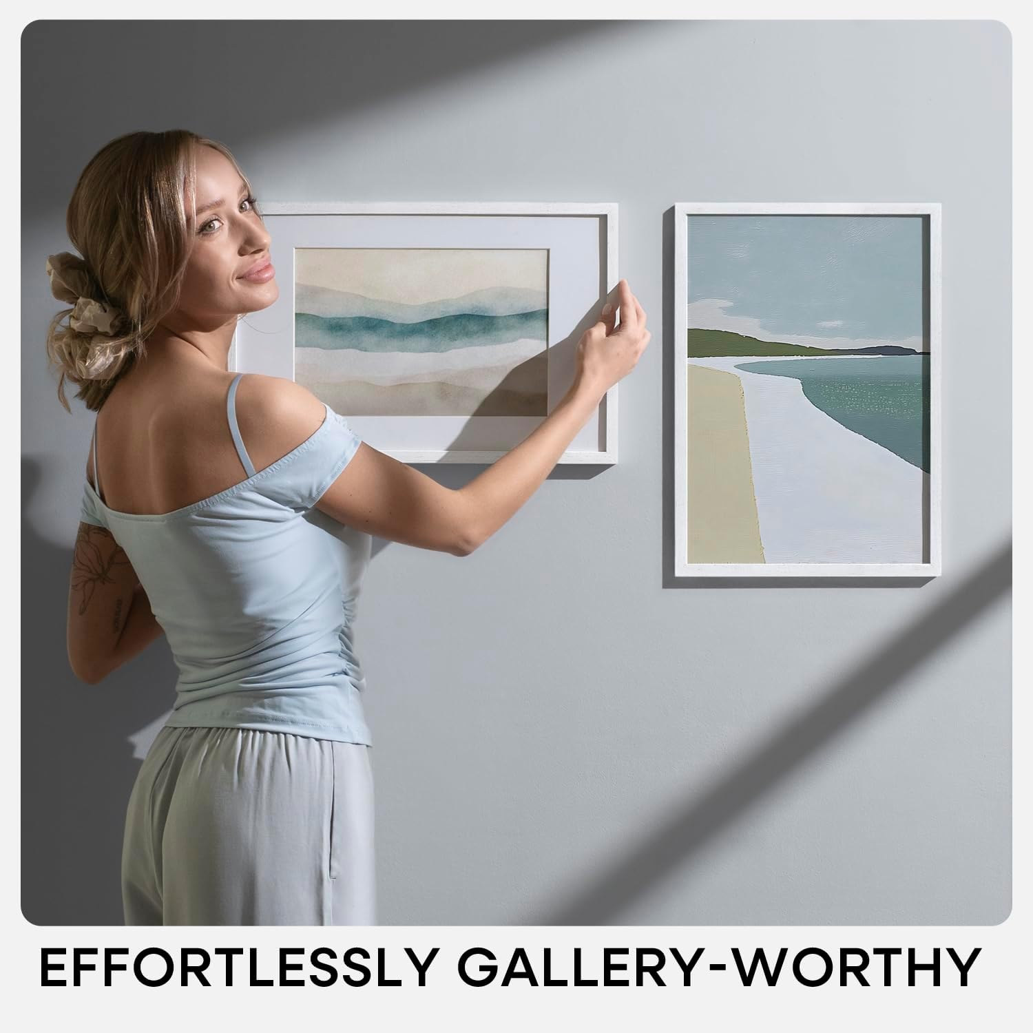 Homeforia 22.375x34 White Wood Puzzle Frame, High End Oak 22.375 x 34 Frames without Mat, Wooden 34x22.375 Hanging Picture Frames for Wall, 22.375by34 Poster Frames, Tempered Glass, Wall Kit, Set of 1