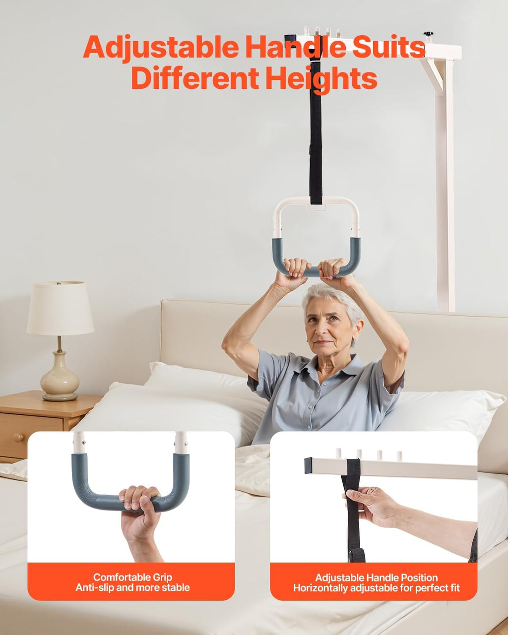 VEVOR Trapeze Bar for Bed Mobility, Heavy-Duty Steel Free Standing Trapeze Bar 250 LBS Weight Capacity, Hospital Bed Pull Up Assist for Elderly & Disabled, Ideal for Hospitals, Nursing Home, Home Care