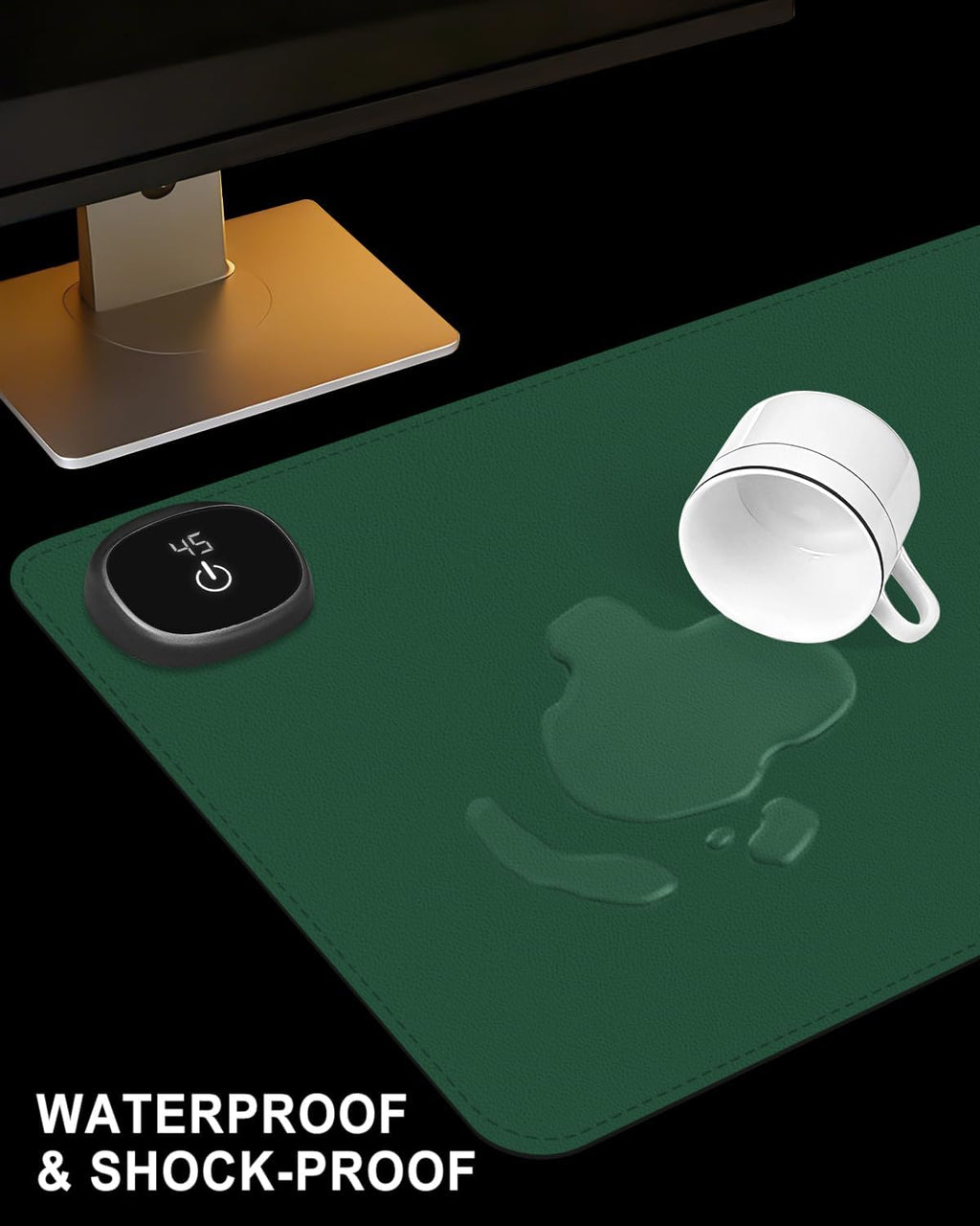 Heated Desk Pad, 31.5" x 13" Leather Non-Slip Warm Desk Pad, Large Mouse Mat with 3 Levels Heating & 3 Hours Auto Shut-Off, Hand and Foot Warmer for Office, Home, Green