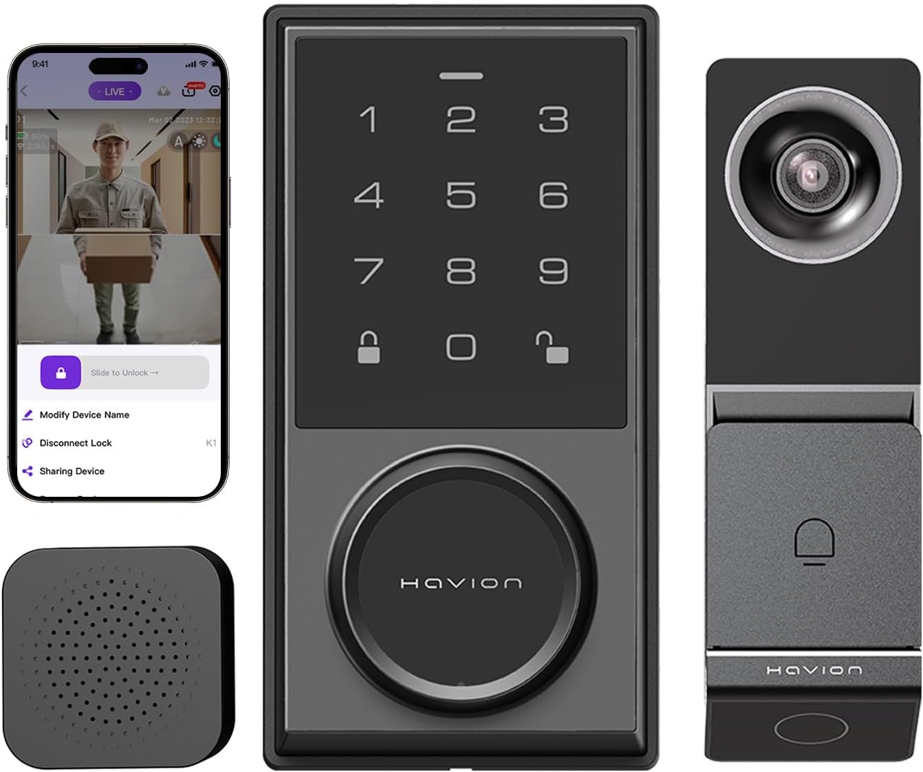 Wireless Video Doorbell w/ Smart Lock Set - Incl. Chime, Dual Cameras, 5MP 3K QHD, 2'' Screen & 32GB eMMC, Motion Detection & Real-time Alert, 2-way Audio, Door Bell and Keyless Entry Front Door Lock