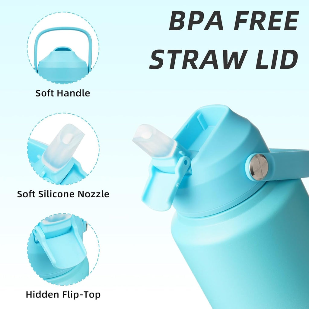 BJPKPK Water Bottle with Straw Lid, 32oz Vacuum Insulated Water Bottles, Metal Stainless Steel Thermo for Sports, Travel, BPA Free Leak Proof Thermo, Cups, Flasks, Tumblers,Sea Salt