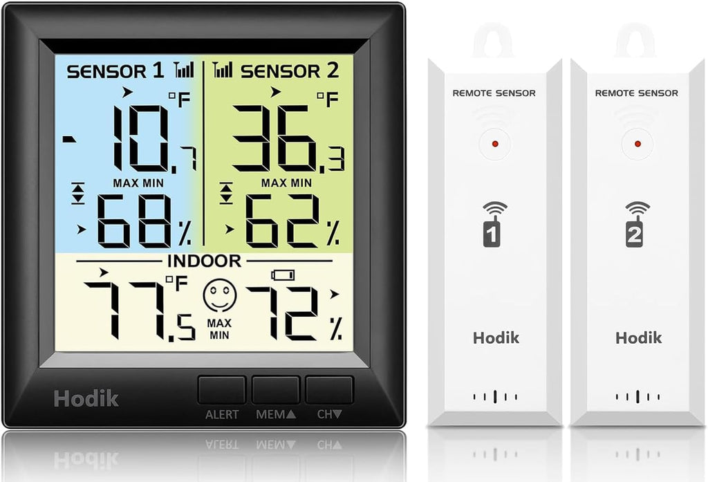 Wireless Freezer Thermometer with Alarm Refrigerator Thermometer, Fridge Freezer Alarm Thermometer Digital with 3 Adjustable Backlight and 330FT Remote Range for Kitchen Home Restaurant (Black)