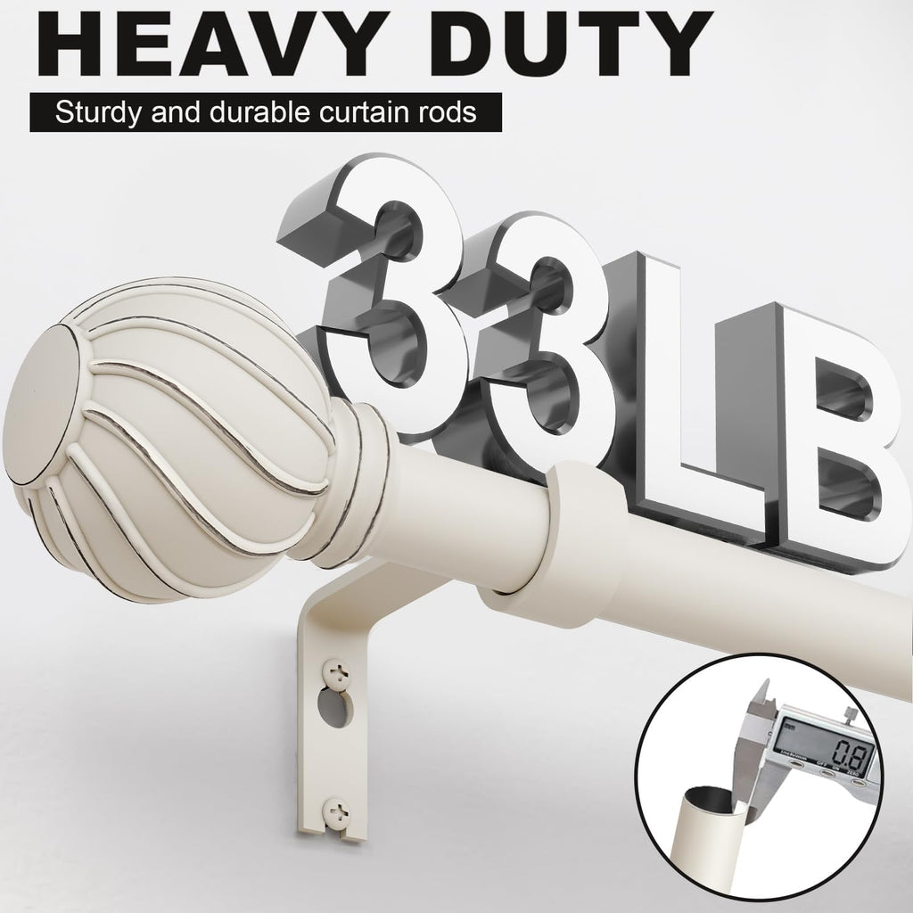 White Curtain Rods for Windows 48 to 84 Inch 7/8" Diamete Heavy Duty Adjustable Window Curtain Rod with Decorative Finials for Farmhouse Bedroom Living Room Kitchen Outdoor
