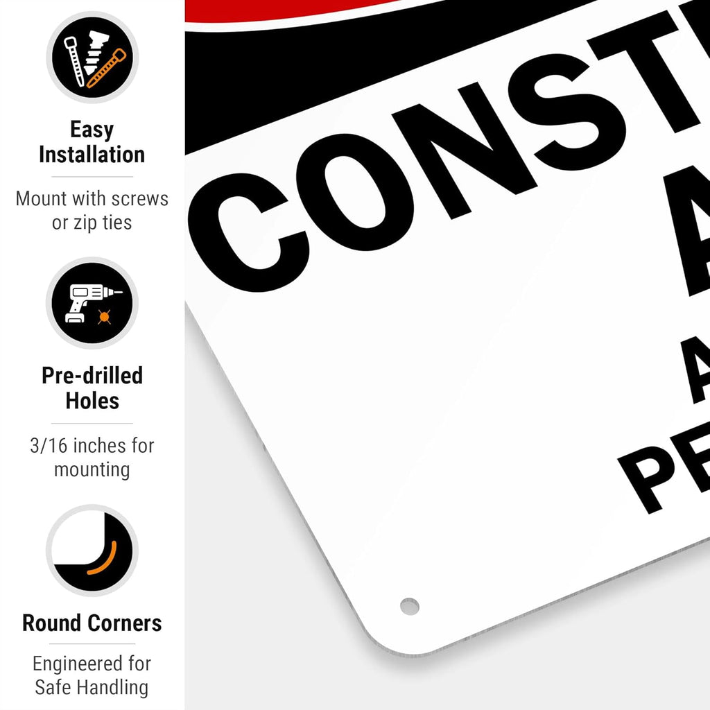 Danger Construction Area Sign, Authorized Personnel Only Sign, 10x14 Inches, Rust Free .040 Aluminum, Fade Resistant, Made in USA
