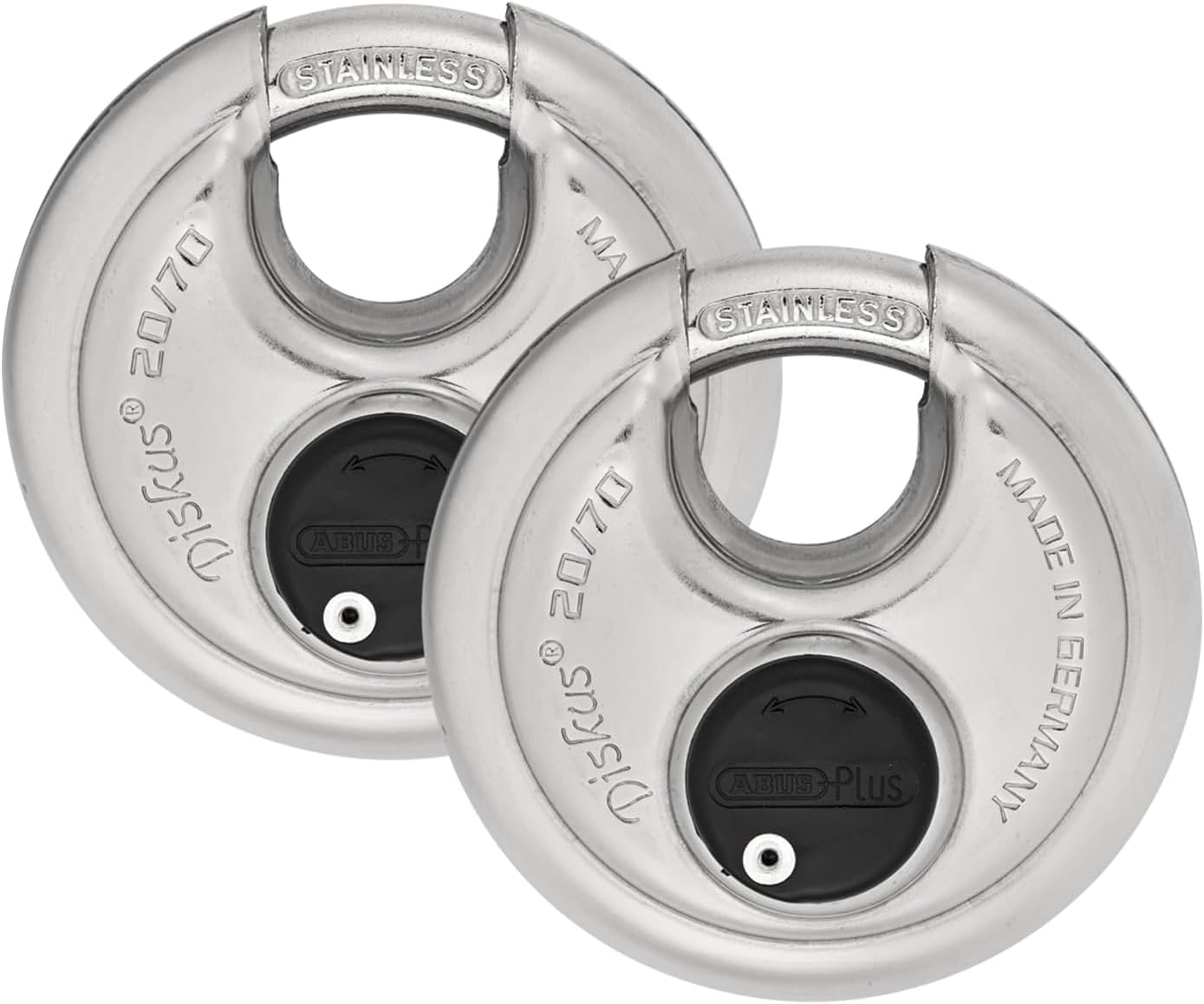 ABUS - Diskus 20/70 Padlock with Key - 2 Pack (2.75") 70mm - Heavy Duty Stainless Steel - Cut, Rust & Drill Resistant - Storage & Outdoor - Pad Lock with 2 Keys (Keyed Different) - Locker Lock