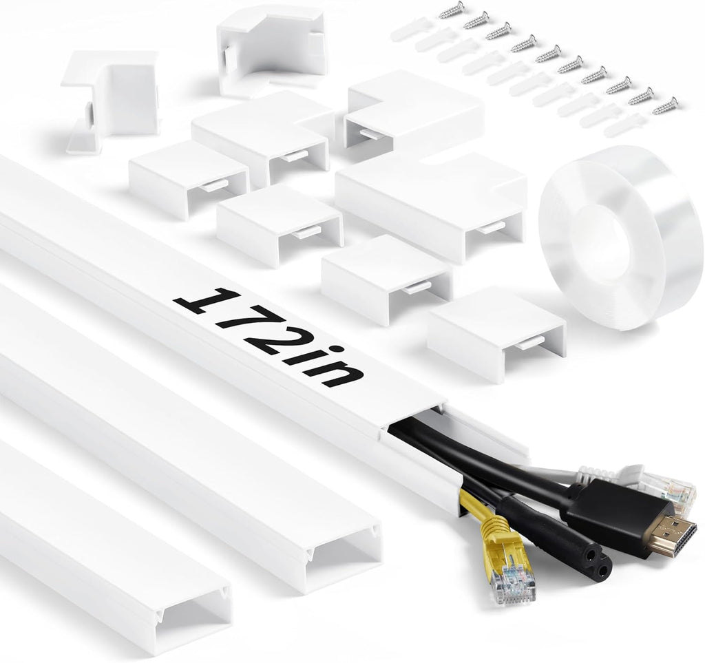 Wall Cable Hider to 3-4 Wires, LZEOY 172in Cord Hider for Wall Mount TV, White Cord Covers for Wires on Wall, Wall Cord Cover Wire Covers for Cords, Large Cable Management Kit 11xL15.7in W1.18inH0.6in
