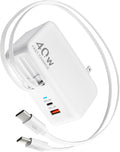 Retractable USB C Charger Wall Plug with Dual 35.5in/90cm Type C Cables Cords,40W Fast Charging Foldable Block Multi Charger for All Devices for iPhone 17/16/15/14/13/12,iPad,Galaxy,Pixel